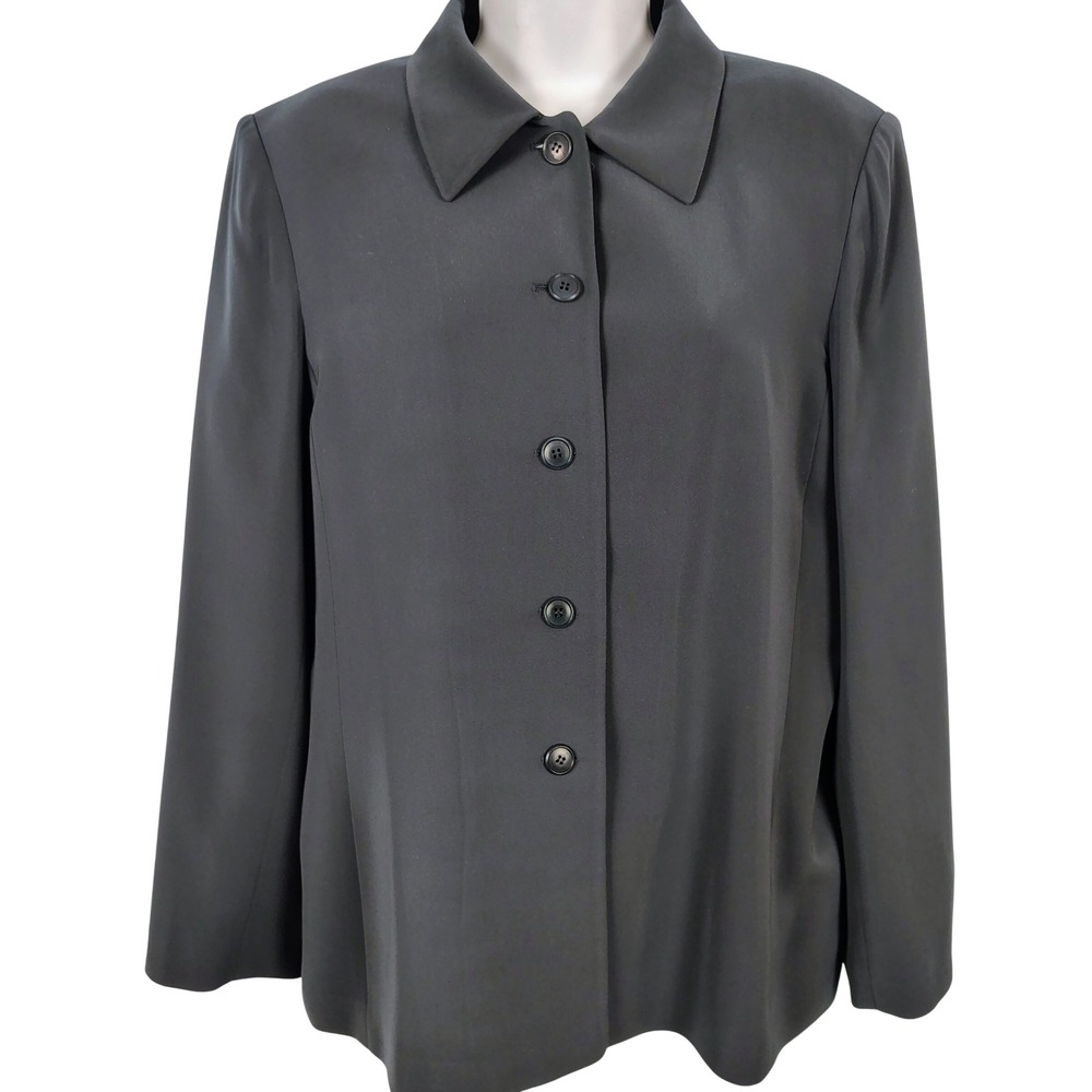 Kasper Womens SZ 14 Button Front Jacket Charcoal Grey Minimalist Corporate Chic
